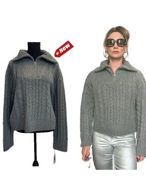 Sincerely Jules gray soft cable knit Quarter Zip high neck sweater XL NWT